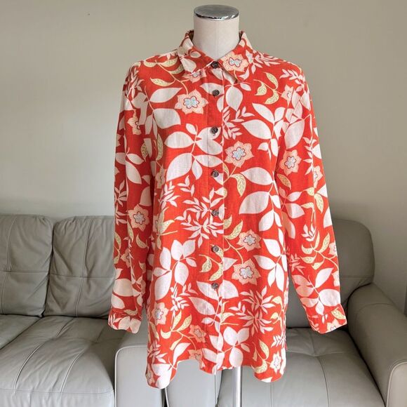Spiegel Tops - Spiegel Red/Orange Floral Button Down Shirt